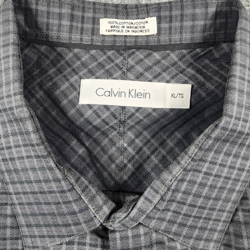 Calvin Klein Mens XL Grey Black Check‎ Cotton Long Sleeve Button Down Shirt - Picture 2 of 7